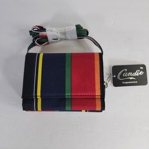 Candie Multicolored Striped Small Strap Crossbody Credit Card Wallet Purse NWT